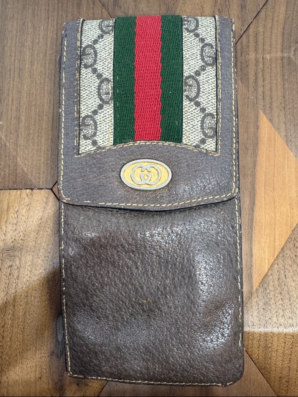 Vintage Gucci GG Web Stripe Glasses Case / Slim Organizer / Phone Pouch Italy